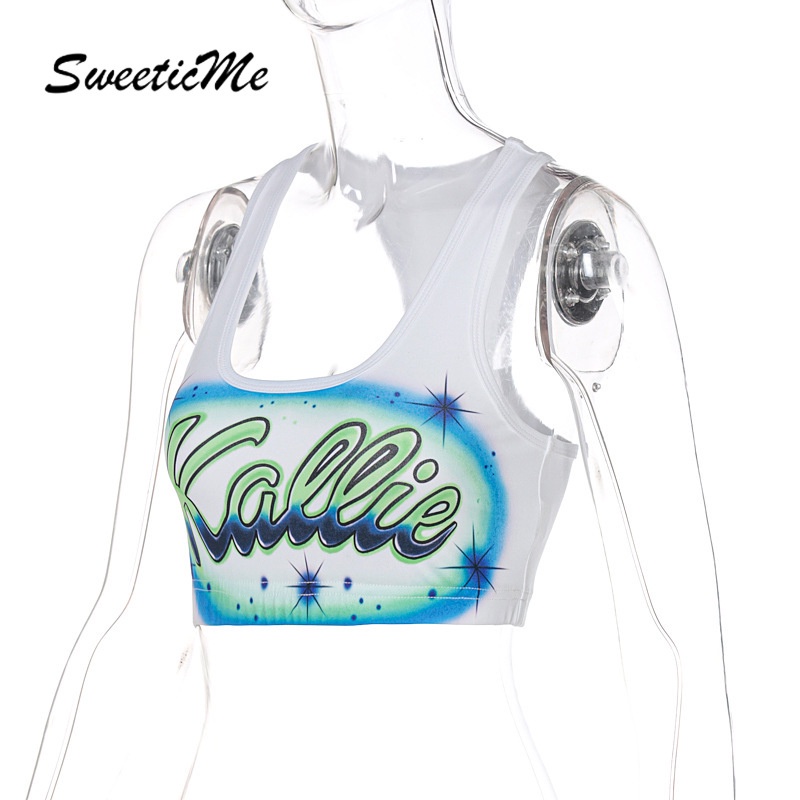 Áo Hai Dây Cổ Vuông In Chữ Mới Mẻ Dành Cho Nữ