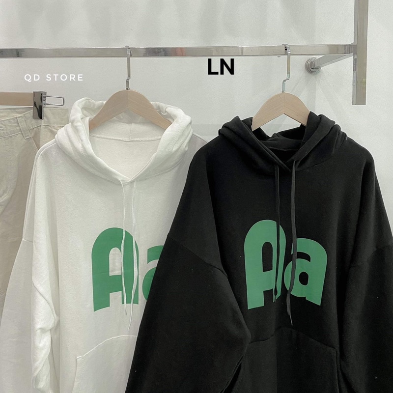 Áo hoodie nỉ cotton chữ Aa xanh LN12