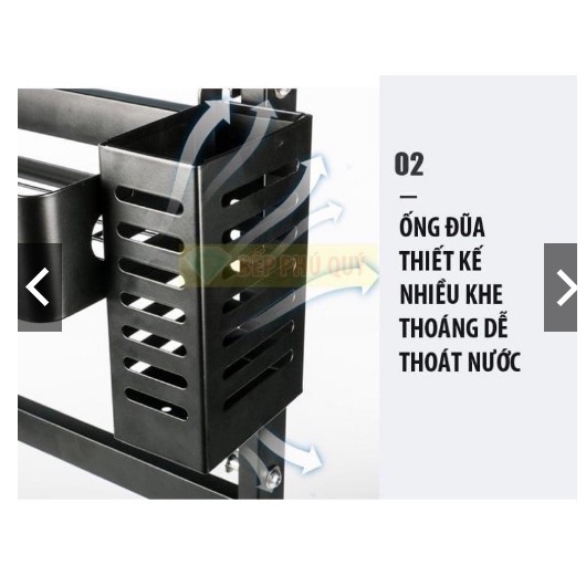 Kệ đựng đồ gia vị thép đen đa năng 2 tầng có ống cắm đũa và giá để thớt tiện lợi M03 - PHARAON