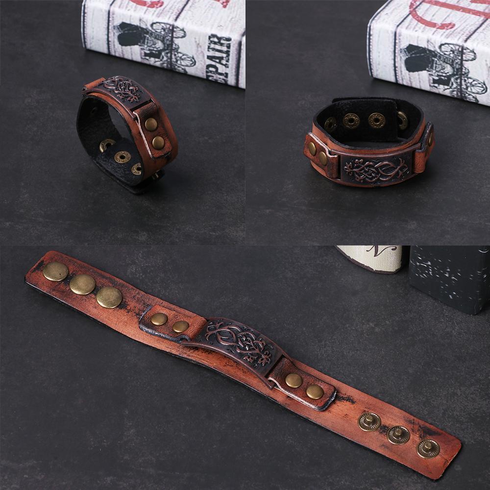 Vòng Đeo Tay Bằng Da Bản Rộng Có Khóa Hợp Kim Điều Chỉnh Được Phong Cách Punk