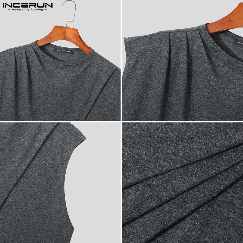 INCERUN Áo Thun Dài Không Tay Màu Trơn Thời Trang Cho Nam