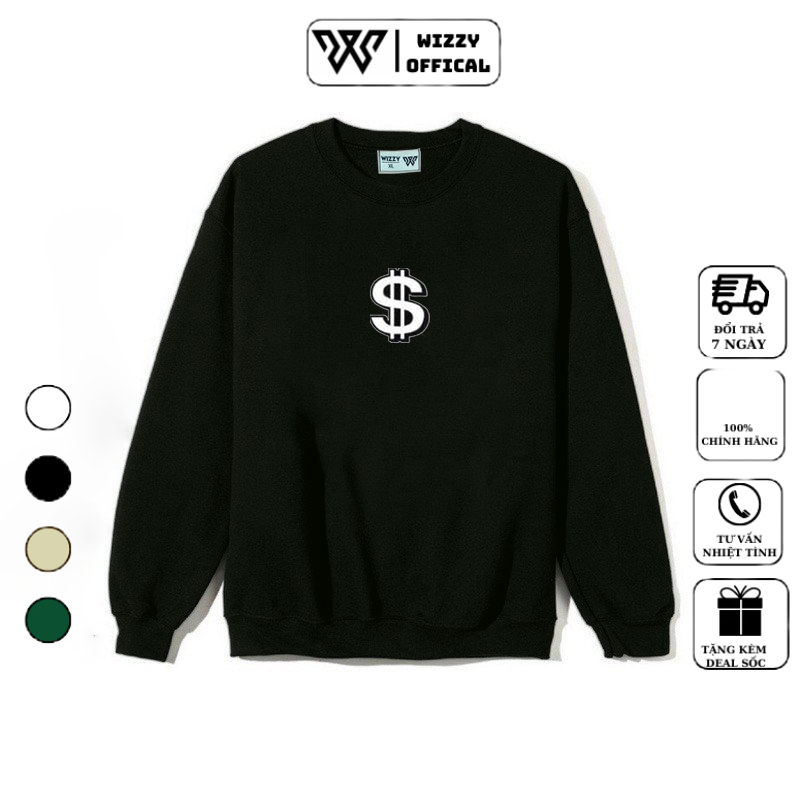 Áo thu đông nam, sweater nam cổ tròn tay dài chất nỉ Hàn Quốc mịn đẹp mã money WIZZY OFFICIAL mã 05