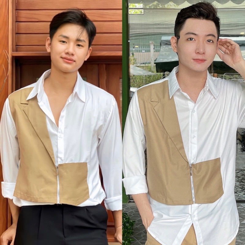 Áo Sơ Mi Nam Tay Dài Phối Kaki Phong Cách Hàn Quốc Unisex Hàng Thiết Kế Mr.Smile 99 Shop