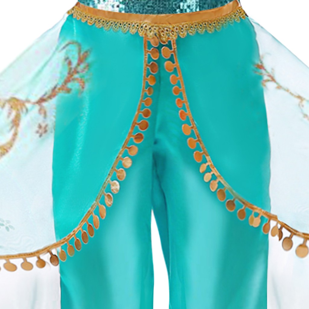 Bộ Đồ Hóa Trang Công Chúa Jasmine Trong Aladdin và Cây Đèn Thần Đính Kim Sa Đáng Yêu Cho Bé Gái Dịp Halloween