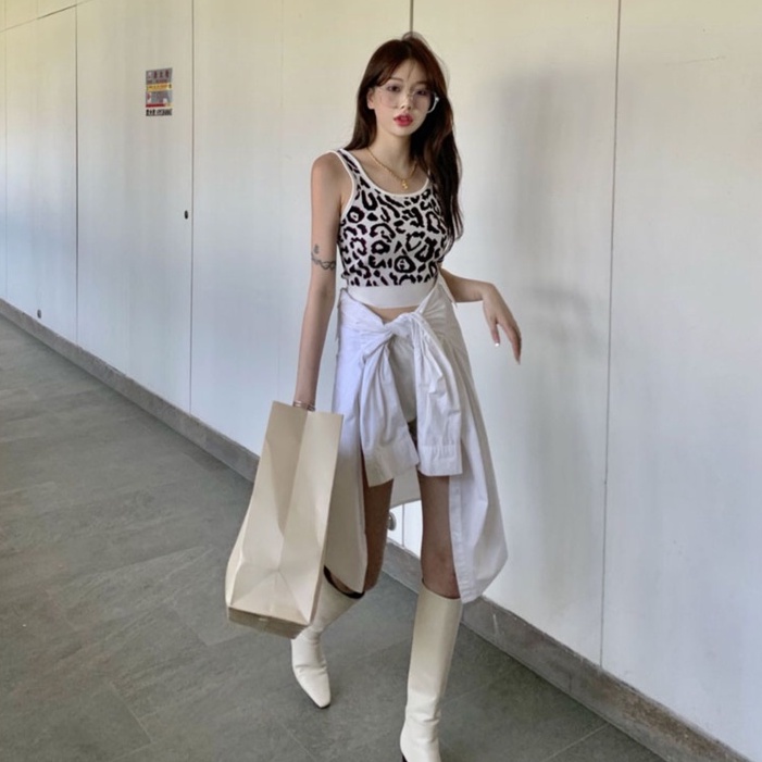 Áo Hai Dây Dệt Kim In Họa Tiết Da Báo / Da Báo Quyến Rũ Cho Nữ