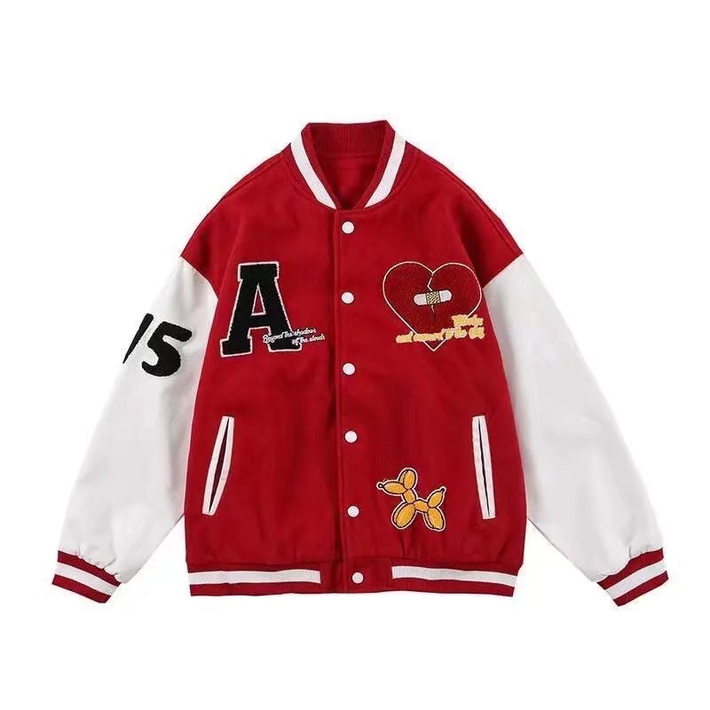 Varsity Jacket Bomber Nỉ Chữ A Đỏ - Bomber nỉ Đỏ In chữ A