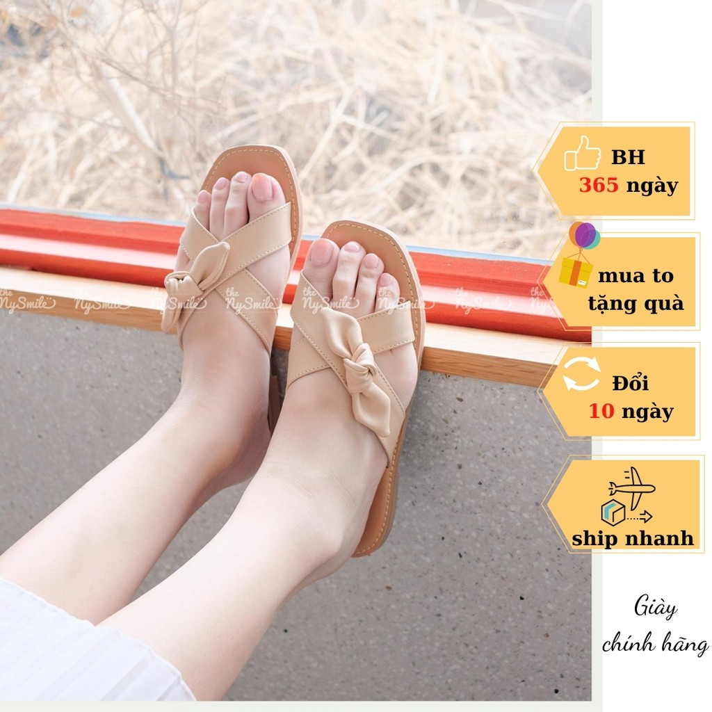 Dép bệt thời trang quai chéo đính nơ - THENYSMILE - Celo