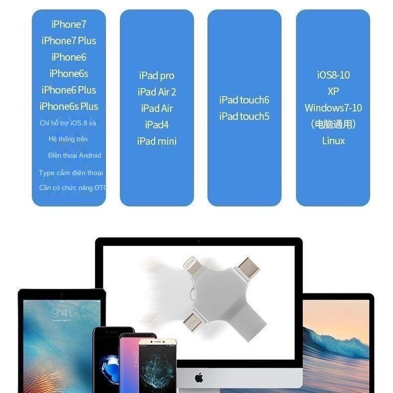 Điện thoại di động Apple U disk 256G Máy tính Android Type-C128G bốn trong một kim loại tốc độ cao 3.0 ipad2 USB ổ đĩa f | BigBuy360 - bigbuy360.vn