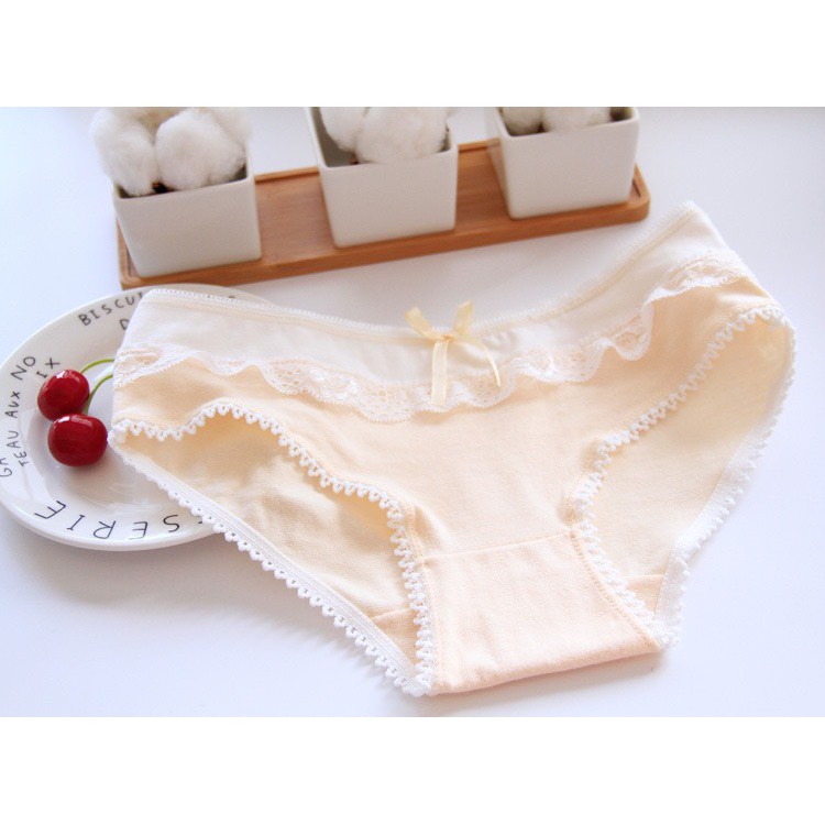 Quần Lót Cotton - Quần Lót Nữ Phối viền ren bèo trắng đính nơ xinh điệu đà kháng khuẩn DAN STORE MÃ B809