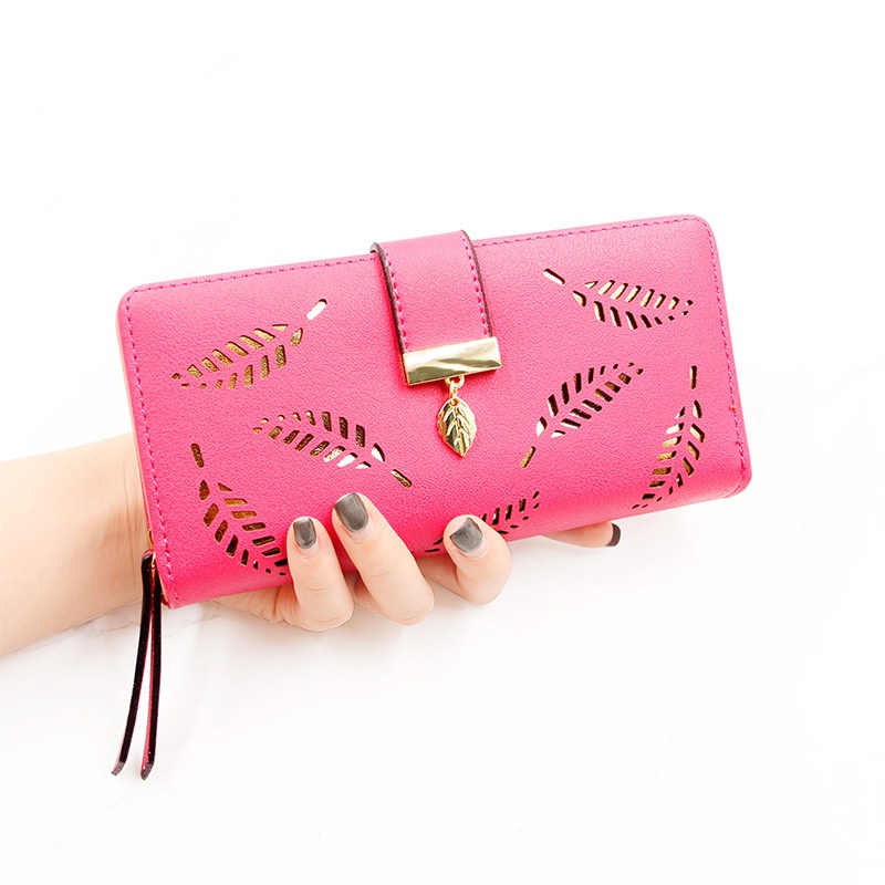 Ví Dài Nữ Có Khóa Kéo Họa Tiết Lá Cây Thời Trang