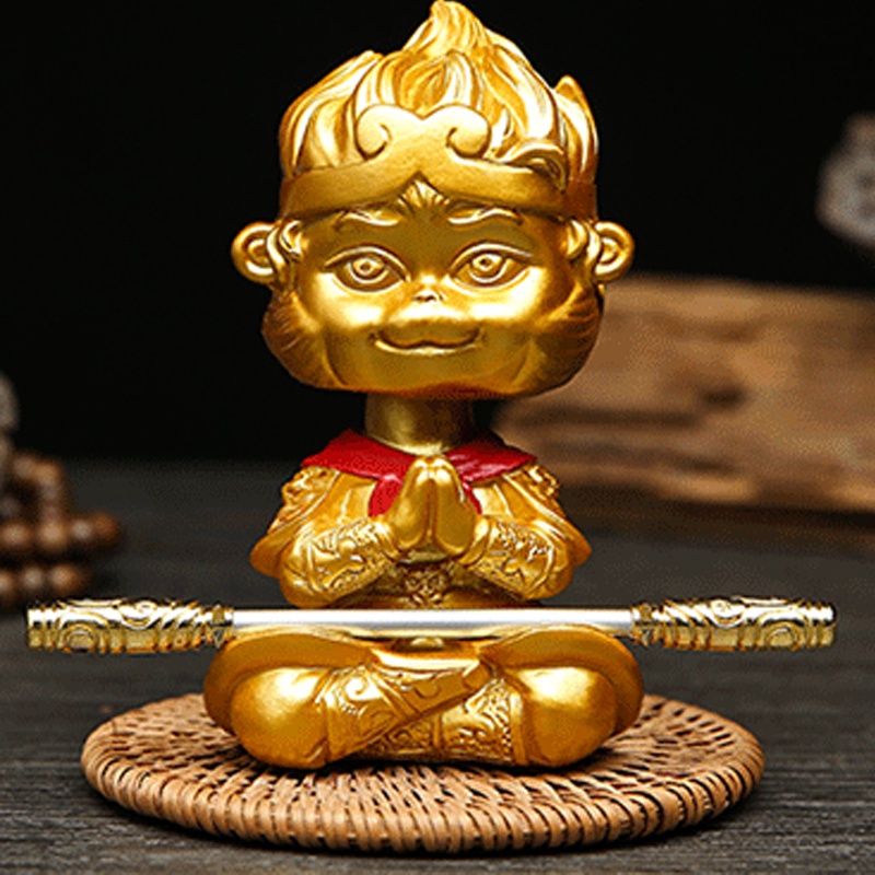 Tượng Tôn Ngộ Không Để Trang Trí Taplo Ô Tô - Có Tặng Kèm Đế Dán, Gậy Thép Kim Cô Và Vòng Gỗ