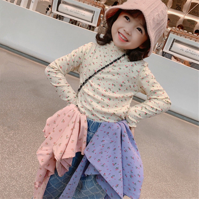 Áo Thun Tay Dài Cổ Cao In Họa Tiết Hoa Phong Cách Hàn Quốc Thời Trang Mùa Xuân Mới 2022