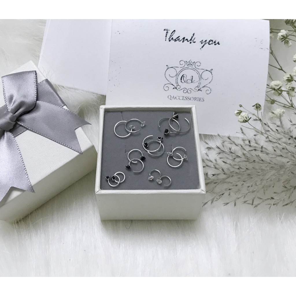 Khuyên tai bạc 925 móc chữ C đính đá đen trắng 4 chấu nam nữ S925 EARCUFF Silver Earrings QA SILVER EA201103