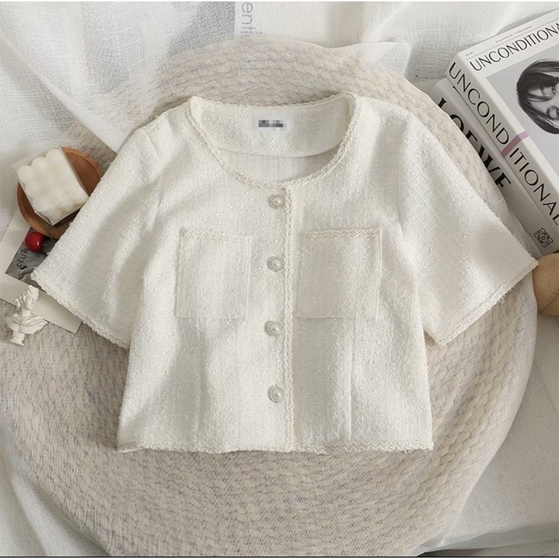 Áo Dạ Tweed Dáng Lửng Tay Cộc Phong Cách Hàn Quốc Siêu Xinh_ Hàng Order QCCC Kèm Ảnh Thật