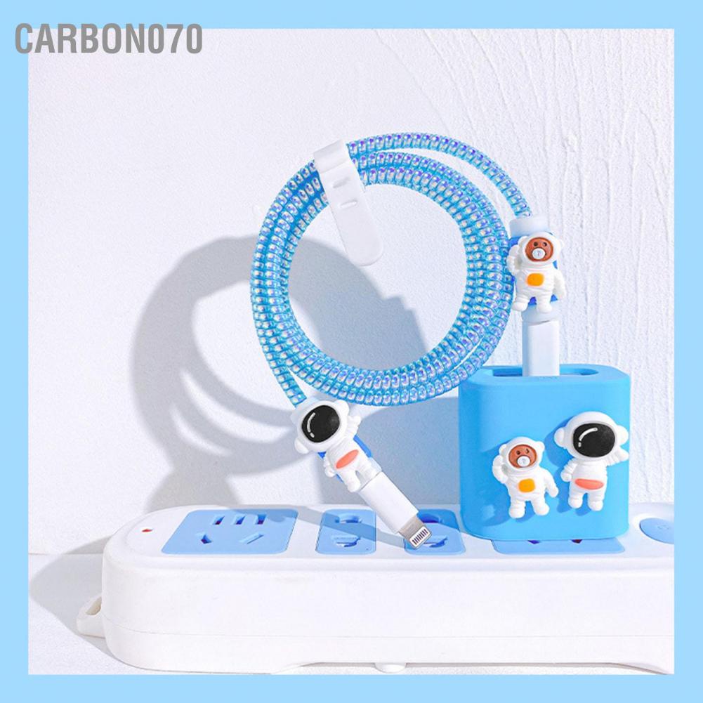 [Hàng HOT] Bộ phụ kiện bảo vệ cáp và củ sạc bằng silicon - Vỏ Ốp Bảo Vệ Bộ Sạc Phi hành gia dễ thương 18W 20W【Carbon070】