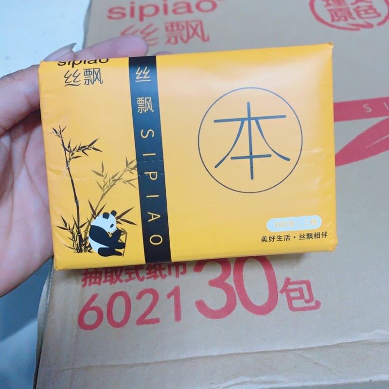 Giấy Ăn Gấu Trúc - Chính Hiệu Sipiao - hàng nội địa Trung siêu dai không chất tẩy trắng ( 300 tờ/gói )