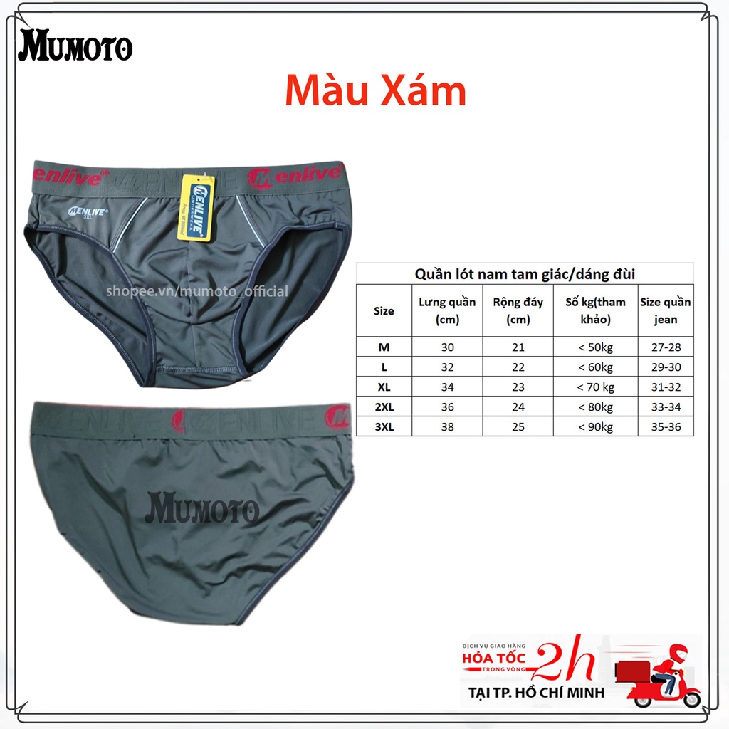 Quấn lót nam thun lạnh tam giác Menlive mềm mát không nhăn lưng to lên đến 90kg - MUMOTO