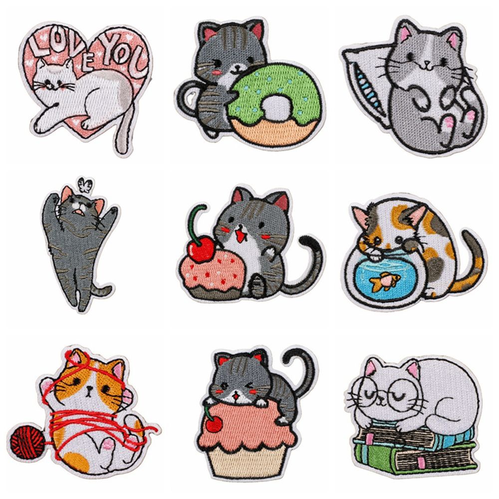 1 miếng vá thêu hình mèo hoạt hình trang trí quần áo cho bé DIY