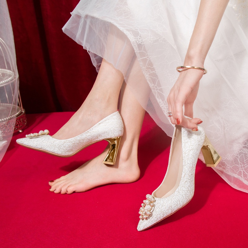 Giày Cao Gót Mũi Nhọn Đính Đá Phong Cách Trung Hoa Thời Trang Cho Nữ