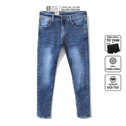 Quần jean, quần bò nam LV dáng ôm màu xanh đậm wash basic QJ186 | Hẻm Store | BigBuy360 - bigbuy360.vn