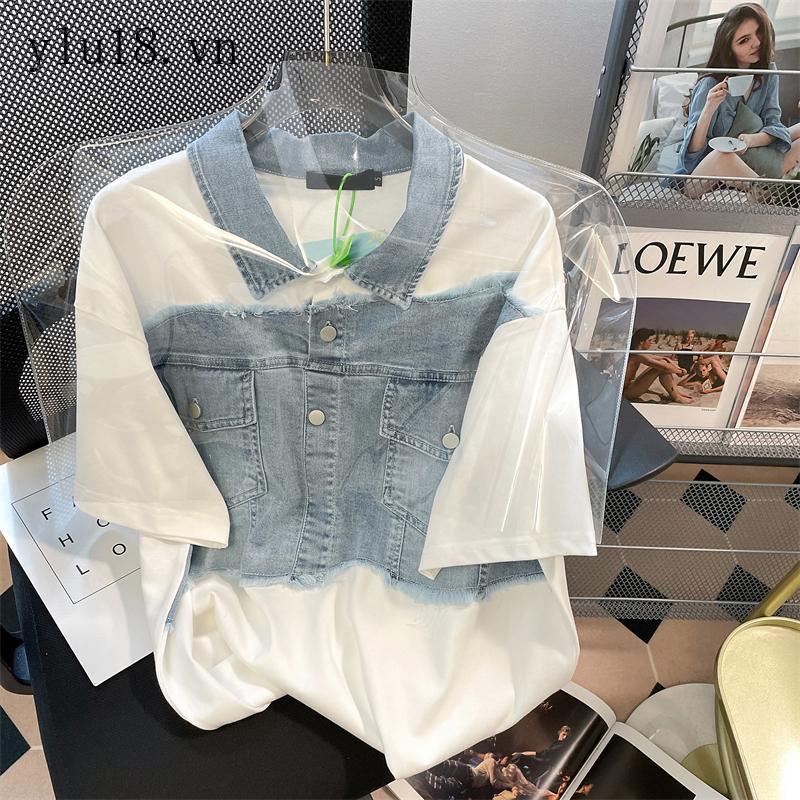 Áo Thun polo Vải Denim Tay Ngắn Dáng Rộng Phong Cách Retro Mỹ Hàng Mới Dành Cho Nữ 300 Jin