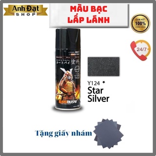 Sơn xịt samurai màu bạc lấp lánh Y124*, dung tích 400ml, có khả năng kháng xăng , chống rạn nứt, bình xịt