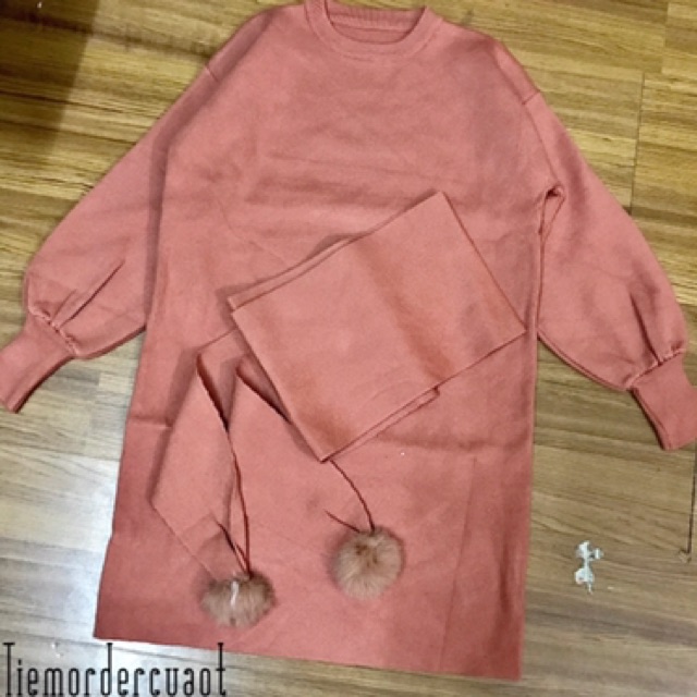 Váy len dáng oversize chất đẹp tặng kèm khăn quàng cùng màu hàn Quảng châu