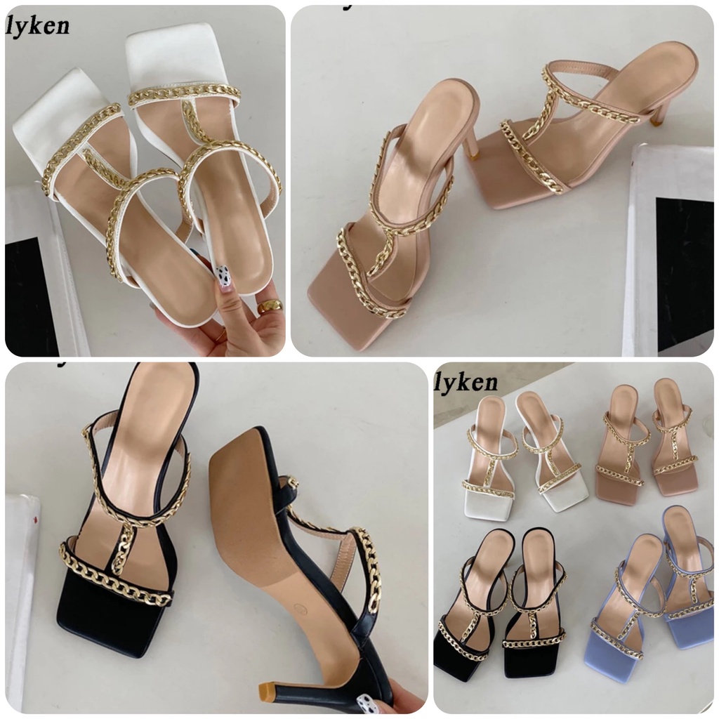 Giày sandal nữ quai ngang mảnh gót nhọn cao 7 phân phối xích xinh xắn phong cách hàn quốc sang chảnh mã GCGX MINHTUYET