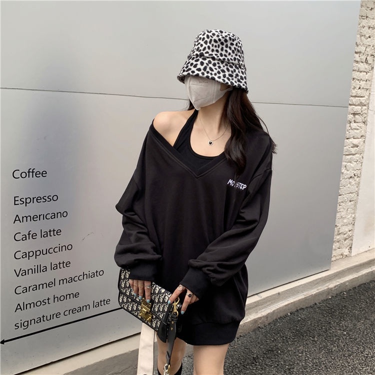 Set đồ COZOKC gồm áo không tay và áo len cổ chữ V thời trang Hàn Quốc