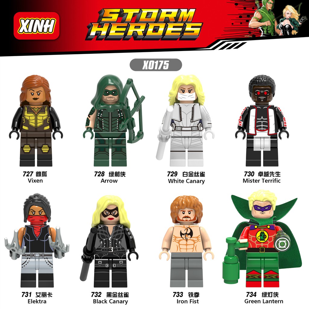 Đồ chơi búp bê cho trẻ emXinhong Building Block Minifigure XH0175 Marvel Justice League Siêu anh hùng Green Lantern Iron Fist Vixen Toy Foreign Trade