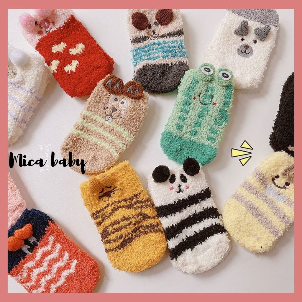 Tất vớ bông xù chống trơn trượt hình động đáng yêu cho bé từ 6 tháng - 1 năm Mica baby T21