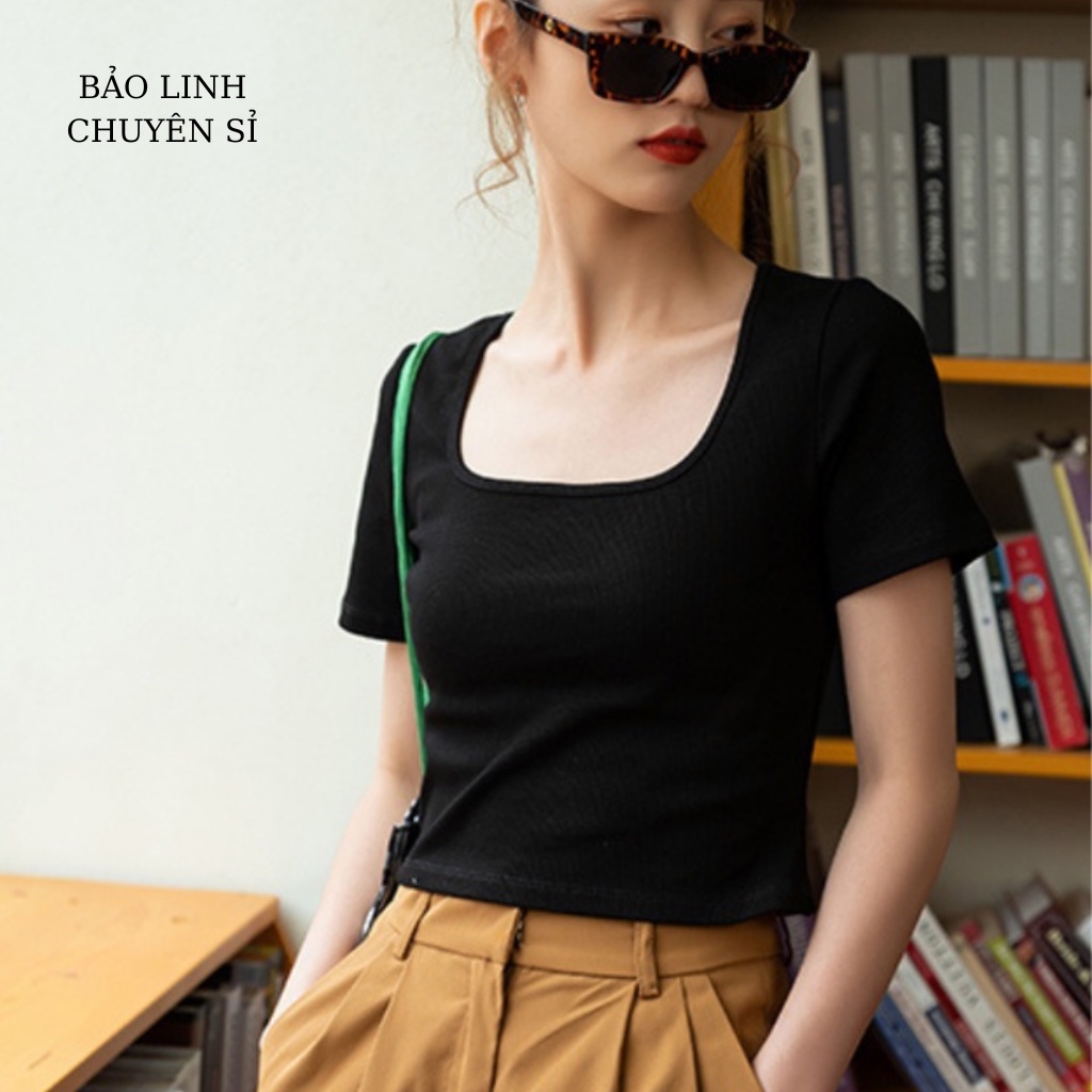 Áo Thun Cô Vuông tay Ngắn Nữ Trơn BIGSIZE,Áo Phông Cộc Cottong Co Giãn 4 Chiều Vải Xuất Dư Bảo Linh