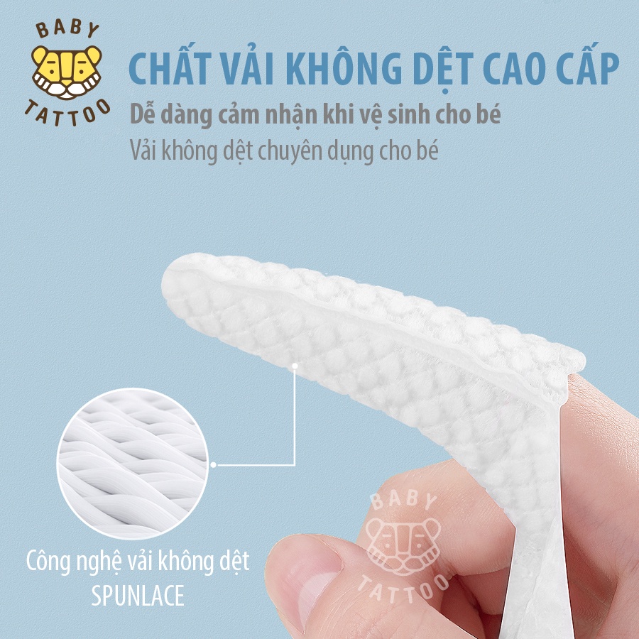 BABY TATTOO Bàn Chải Vải Xỏ Ngón Làm Sạch Rặng Miệng Cho Bé Từ 0-2 Tuổi, Hộp 30 cái