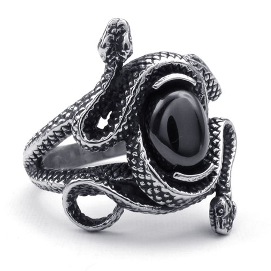 Nhẫn inox thiết kế hình rắn phong cách gothic cá tính cho nam
