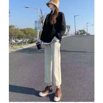 Quần jean bò baggy nam nữ ống suông rộng Unisex hàng Quảng Châu phong cách Hàn Quốc sành điệu style năm 2021