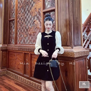 Đầm nhung đen phối tơ cúc ngọc siêu xinh