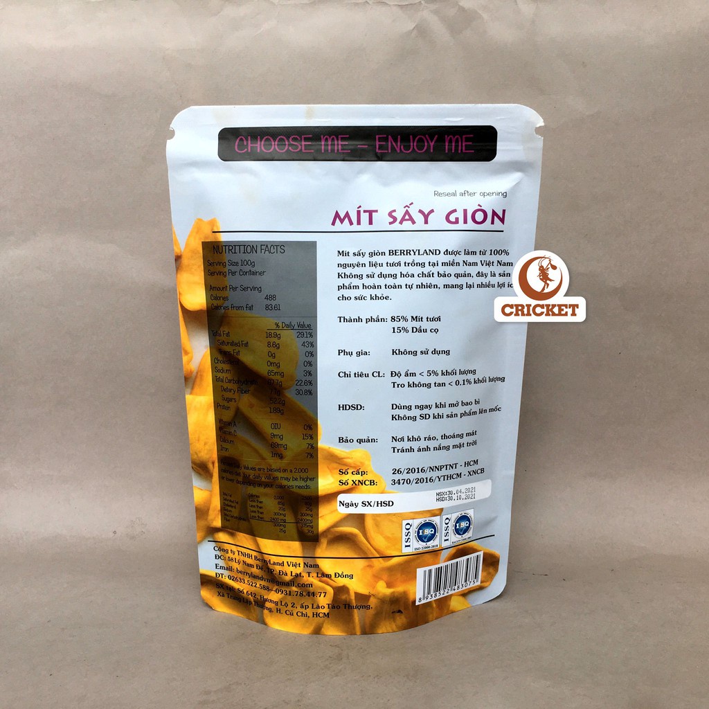 Mít Sấy Giòn BerryLand 120g - Đặc sản Đà Lạt - 100% tự nhiên không chất bảo quản - Vafaco