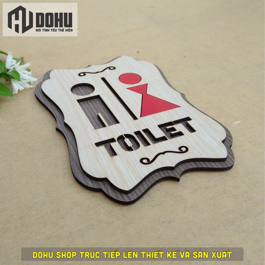 Bảng Toilet Gắn Nhà Vệ Sinh Bằng Gỗ  Dán Tường Bằng Keo 2 Mặt - Phong Cách Vintage Sang Trọng Đẳng Cấp