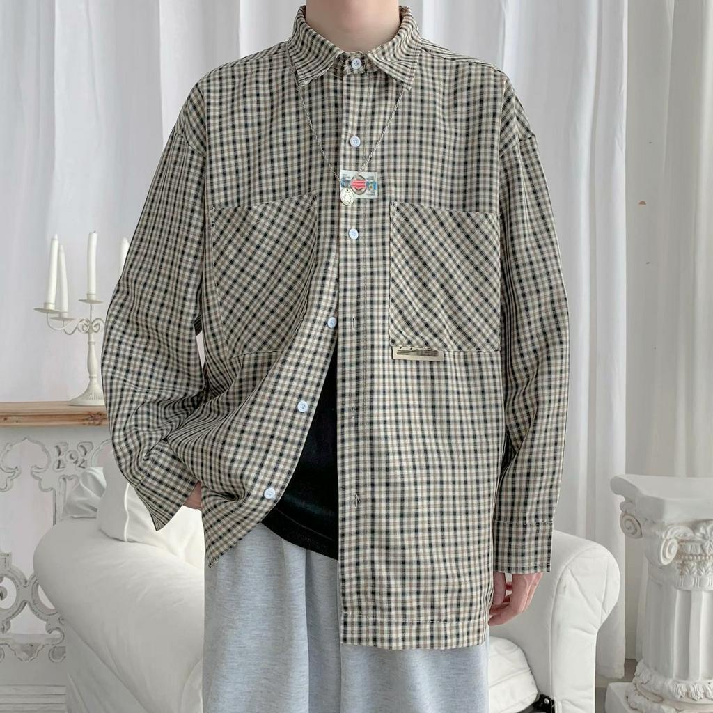 Áo Sơ Mi Ngắn Tay Họa Tiết Ca Rô Phong Cách Hàn Quốc Dành Cho Nam