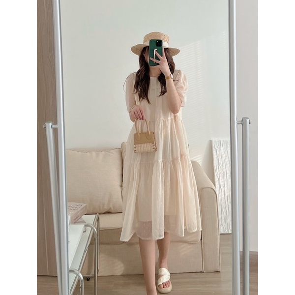 Váy babydoll cộc tay voan tơ hạt nổi - ĐẦM XOÈ DÁNG A nhẹ nhàng