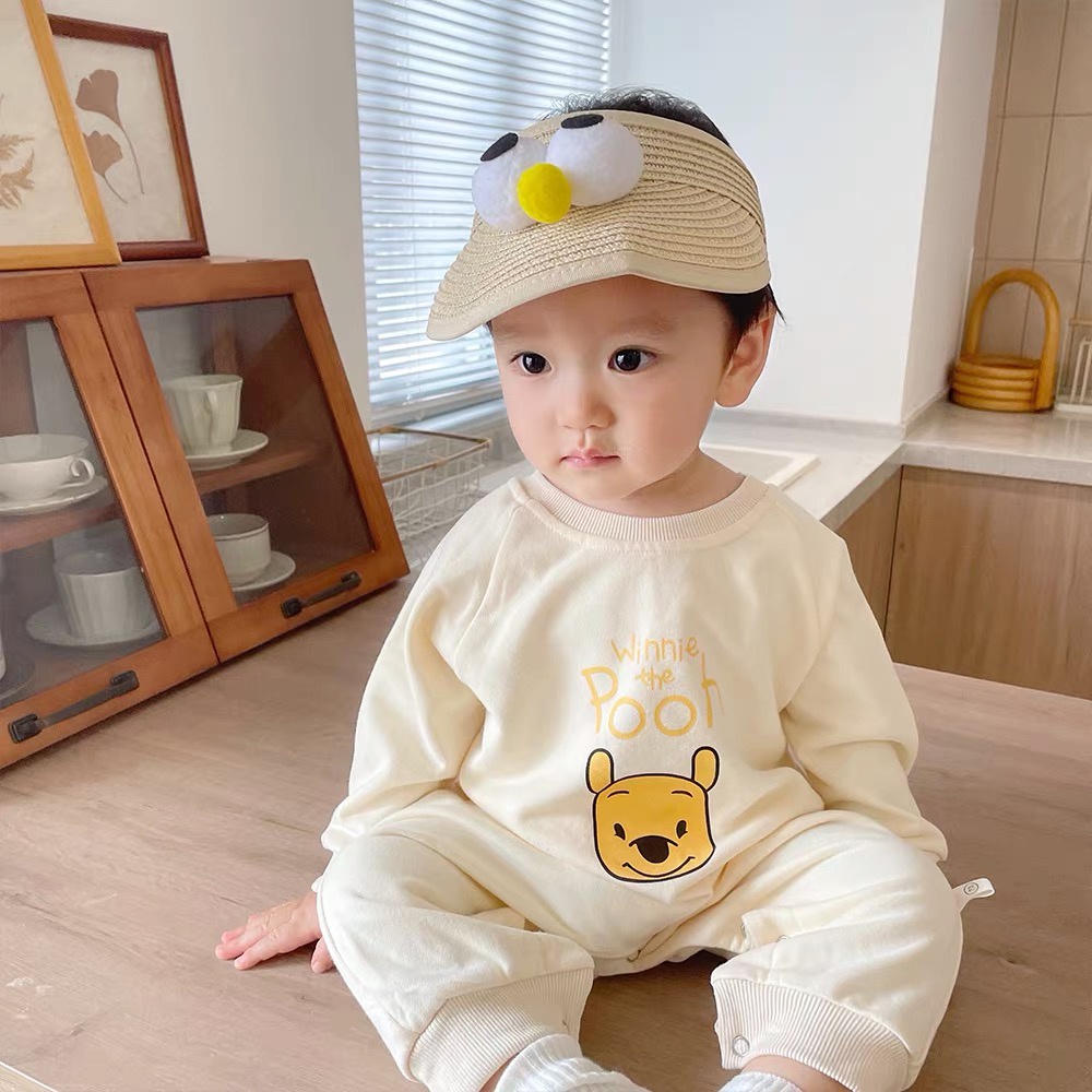 Áo liền quần dài tay + mũ in hoạt hình dễ thương dành cho bé sơ sinh
