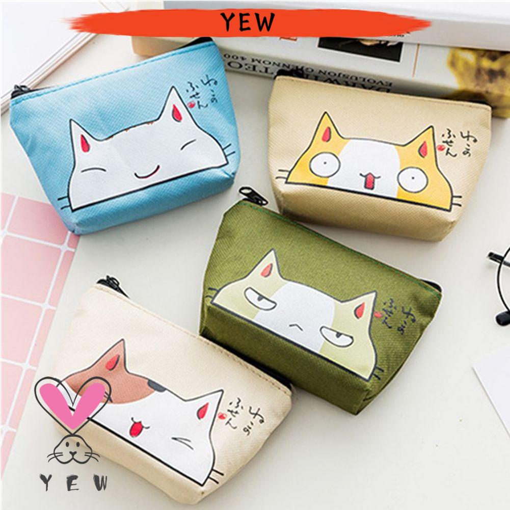 Ví Vải Oxford Mini In Họa Tiết Mèo Dễ Thương Có Khóa Kéo Dùng Đựng Tiền Xu/ Đồ Dùng