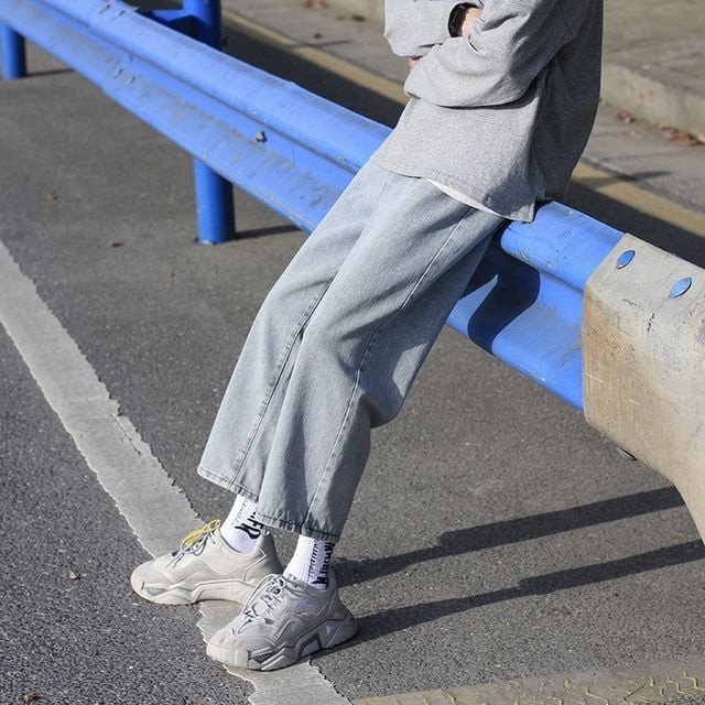 Quần Baggy Ống Rộng - Quần Jean Nam - CHuẩn Hotboy Hàn quốc ( xám xanh)
