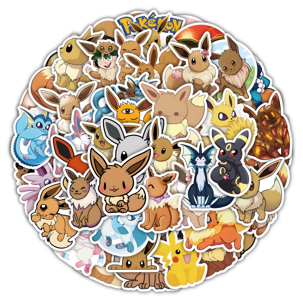 Bộ 50 Hình Dán Pokemon Đáng Yêu Dùng Trang Trí Ván Trượt, Laptop, Mũ Bảo Hiểm, Điện Thoại