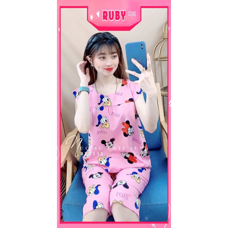 Đồ bộ nữ mặc nhà chất kate mềm mát in hình chuột hoạt hình dễ thương BKT152