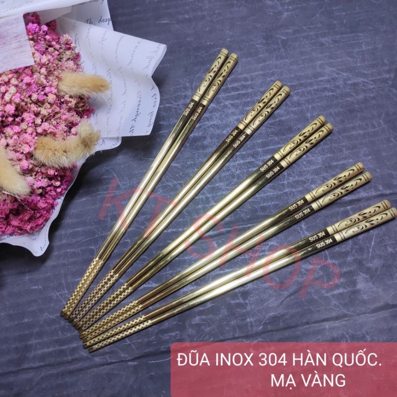 5 đôi đũa vuông hàn quốc inox 304 mạ vàng