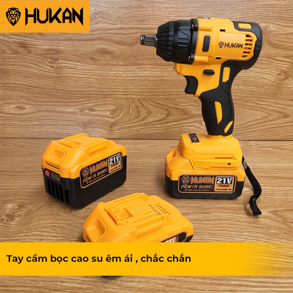 Máy Siết Bulong HUKAN HK-Hero Lực Siết 380Nm, 3 Cấp Tốc Độ, Đầu Khẩu 22cm Kèm 3 Pin
