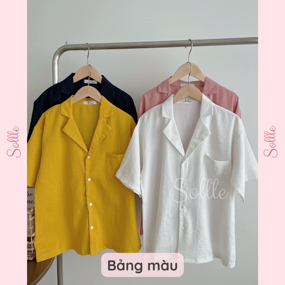 Áo sơ mi nữ ngắn tay cổ V basic oversize chất đũi mát nhiều màu ulzzang Hàn Quốc Sollle