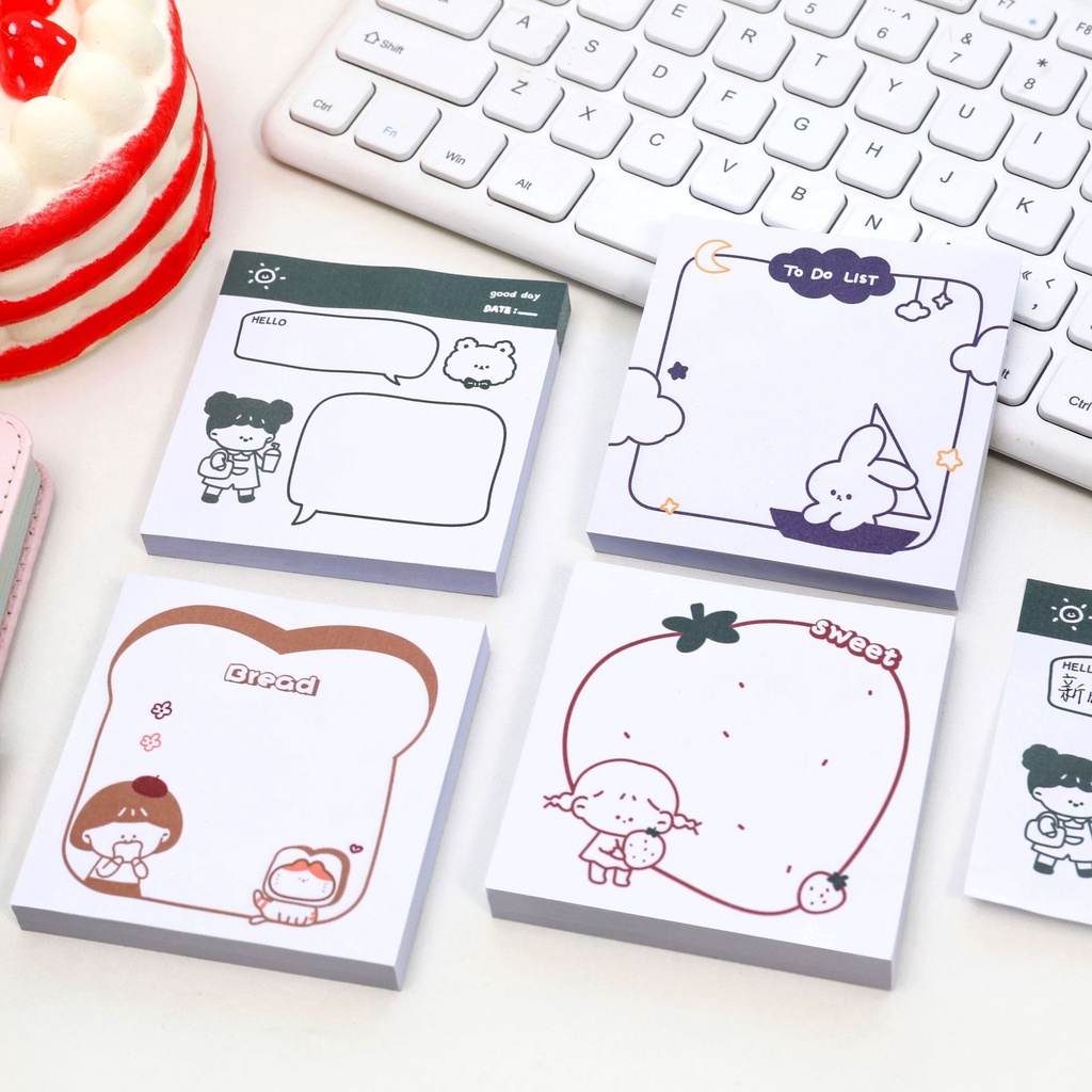 Giấy Note Họa Tiết Gấu Cô Bé Ngộ Nghĩnh Dành Cho Học Sinh Tập Giấy Nhớ Ghi Chú Nhiều Màu Cute Sinh Viên