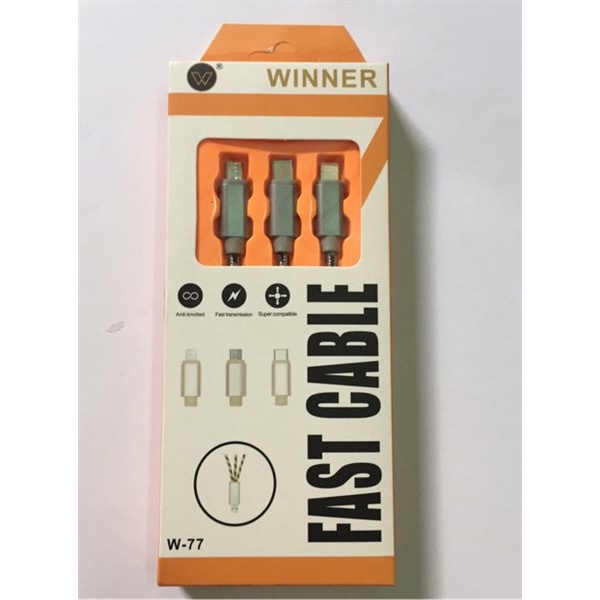 Cáp sạc ngắn 20cm Winner W-77 ( 3 đầu ) bọc dù